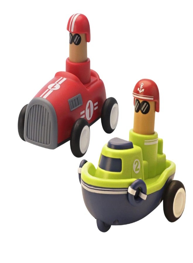PCN TECHNOLOGY PCN Pull Back Toy Cars Push N Go Play Set Friction Powered Unbreakable Transport Vehicles Gifts for Baby Toddlers Kids 1+ Years Old (Including Car and Boat) Pack of 2 Piece - Image 1